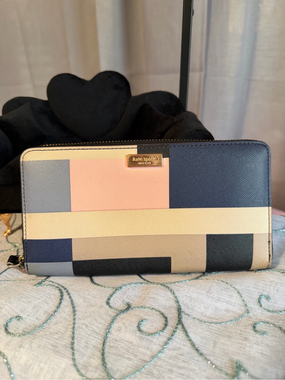Kate Spade Cameron Colorblock Geometric Large Continental Wallet Saffiano - Picture 2 of 9
